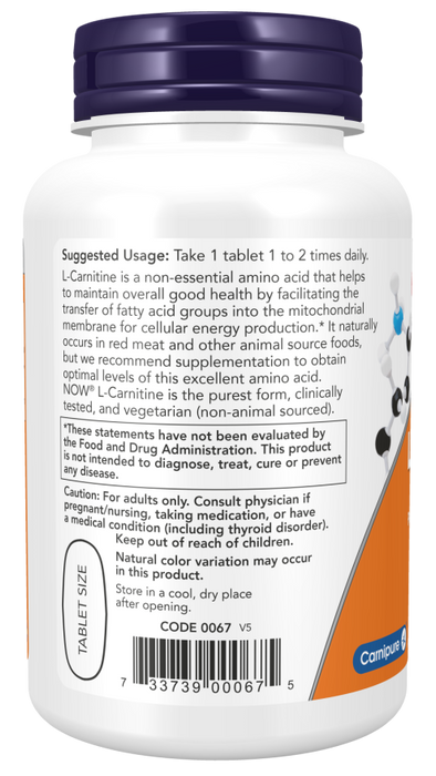 NOW Foods Carnitine Tartrate, 1000mg, 100 Tablets: Support for cellular energy and recovery. - Supplements at MySupplementShop by NOW Foods