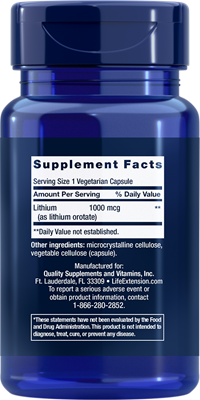 Life Extension Lithium, 1000mcg - 100 vcaps - Vitamins & Minerals at MySupplementShop by Life Extension