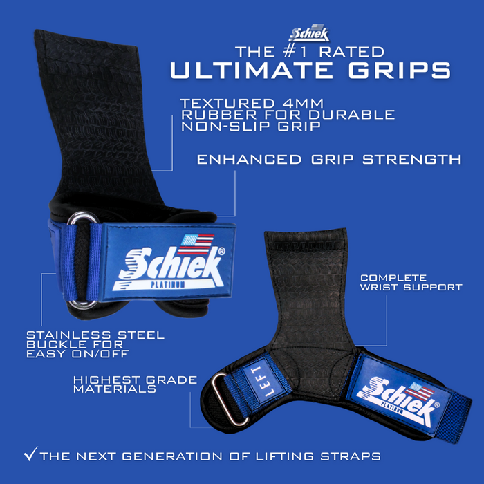 Schiek Model 1907 Platinum Edition Ultimate Grips – 3-in-1 Lifting Straps, Grip Pads & Wrist Support (Multiple Colors Available)