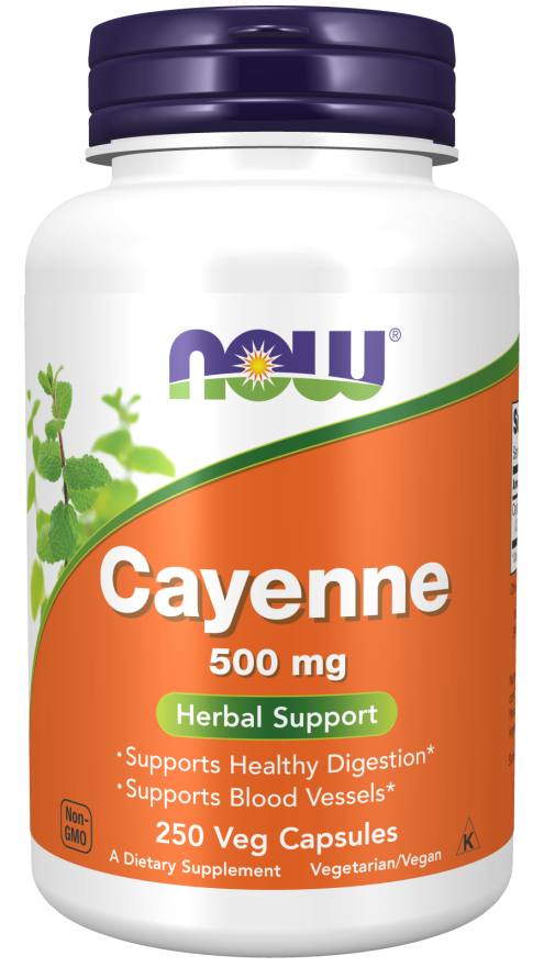 NOW Foods Cayenne 500mg 250 Veg Capsules - Health and Wellbeing at MySupplementShop by NOW Foods