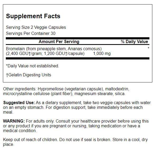 Swanson Bromelain, 500mg - 60 vcaps - Health and Wellbeing at MySupplementShop by Swanson