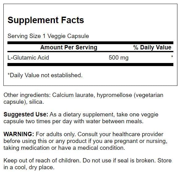 Swanson Glutamic Acid, 500mg - 60 vcaps - Amino Acids and BCAAs at MySupplementShop by Swanson