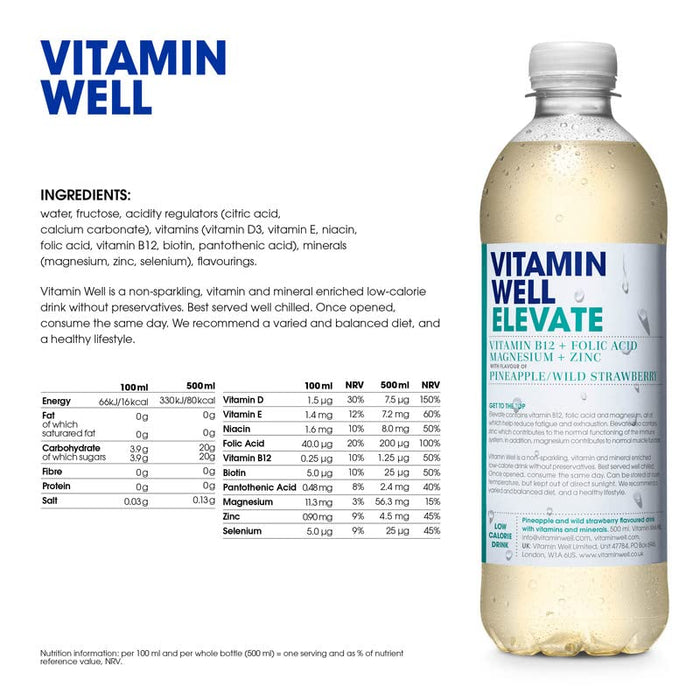 Vitamin Well Elevate 12x500ml Pineapple & Wild Strawberry - Magnesium at MySupplementShop by Vitamin Well