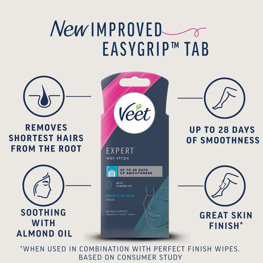 Veet Expert Wax Strips Face With Almond Oil x 20 - Hair Removal at MySupplementShop by Veet