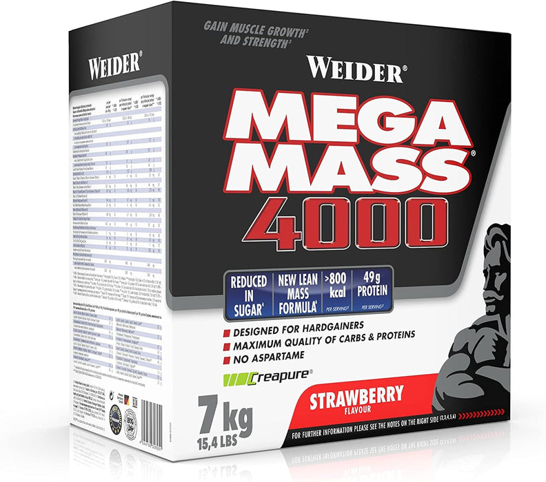 Weider Mega Mass 4000 - 7kg - Strawberry - Weight Gainers & Carbs at MySupplementShop by Weider