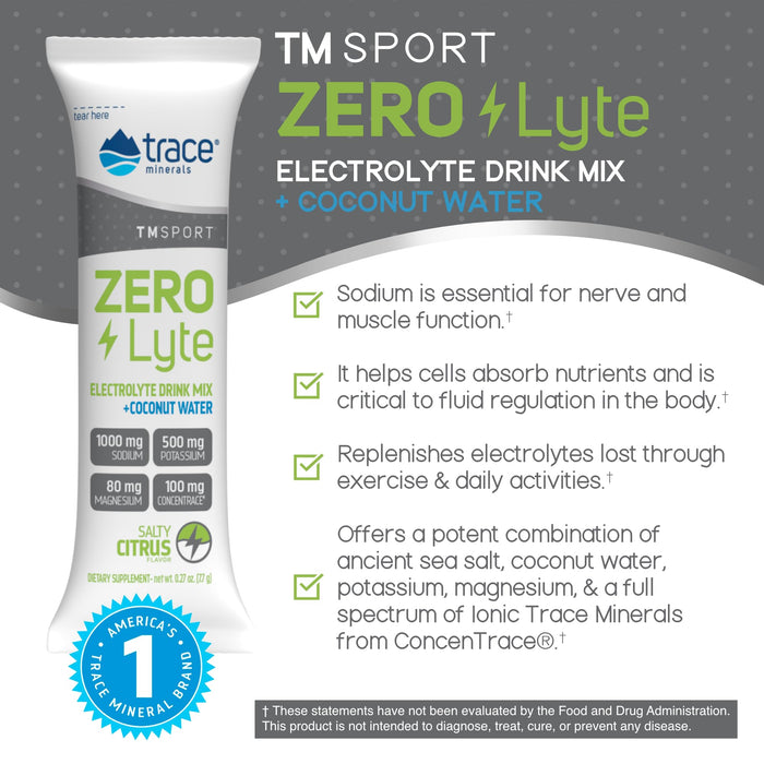 ZEROLyte, Salty Citrus - 30 packets - Health and Wellbeing at MySupplementShop by Trace Minerals