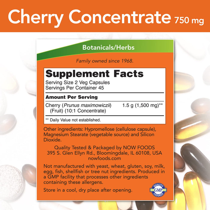 NOW Foods Cherry Concentrate, 750mg - 90 vcaps - Health and Wellbeing at MySupplementShop by NOW Foods