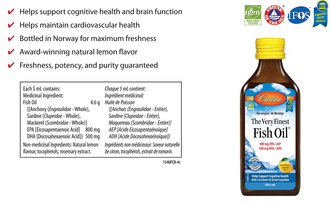 Carlson Labs The Very Finest Fish Oil, Natural Lemon - 200 ml. - Fish Oils at MySupplementShop by Carlson Labs