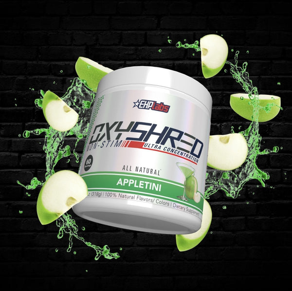 EHP Labs OxyShred Non-Stim Appletini flavored fat loss supplement container