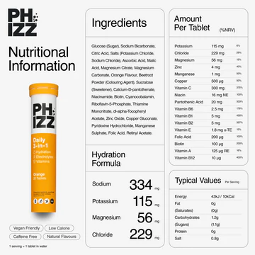 Phizz Mango 3-in-1-Brausetabletten mit Feuchtigkeit, Elektrolyten und Vitaminen, 12 x 20 Tabletten, Mango