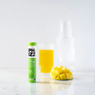 Phizz Mango 3-in-1-Brausetabletten mit Feuchtigkeit, Elektrolyten und Vitaminen, 12 x 20 Tabletten, Mango
