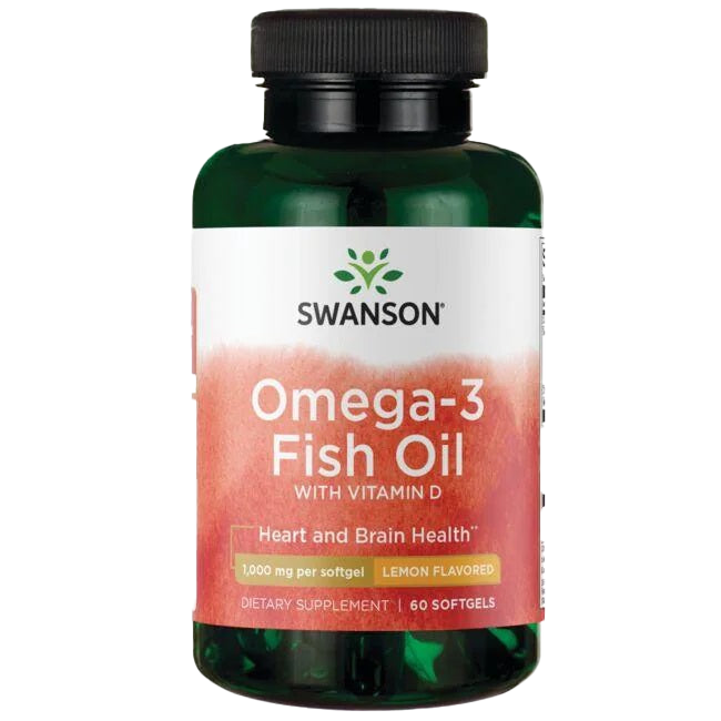 Swanson Omega-3 Fish Oil with Vitamin D, Lemon - 60 softgels