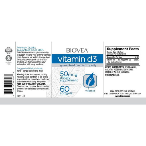 Biovea Vitamin D3 2,000iu 60 Softgels - Immune Support at MySupplementShop by Biovea