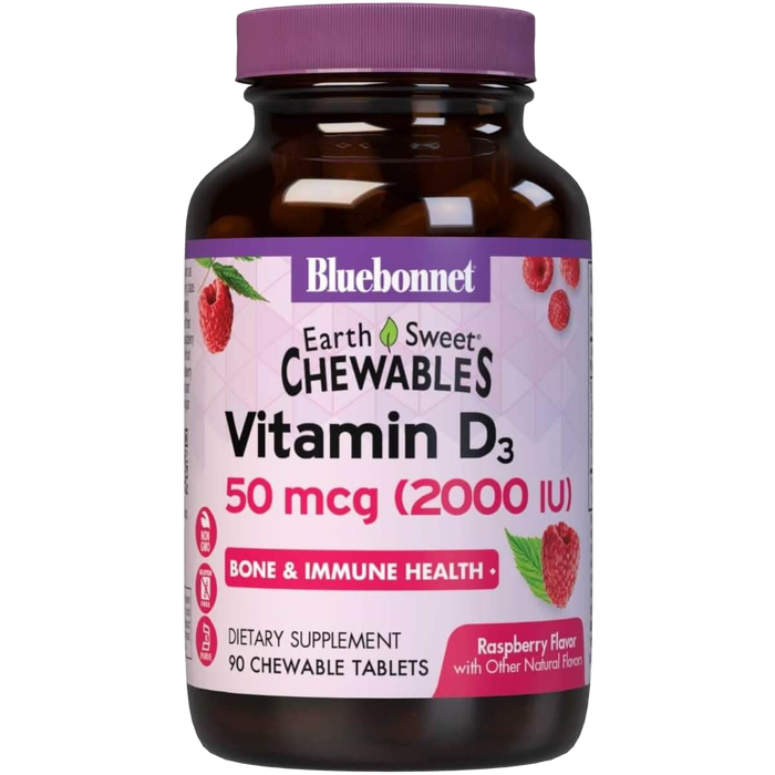 Bluebonnet Earthsweet Chewables Vitamin D3 2,000iu 90 Raspberry Tablets