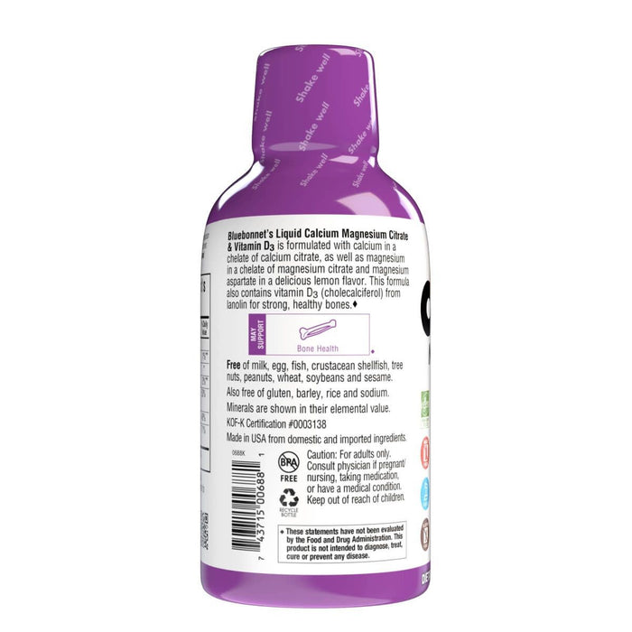 Bluebonnet Liquid Calcium, Magnesium Citrate & Vitamin D3 Lemon 16 Fl Oz - Vitamin D at MySupplementShop by Bluebonnet Nutrition