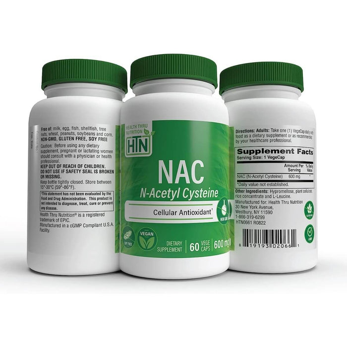 Health Thru Nutrition NAC (N-Acetyl Cysteine) 600mg 60 Veggie Capsules - Cellular Health at MySupplementShop by Health Thru Nutrition