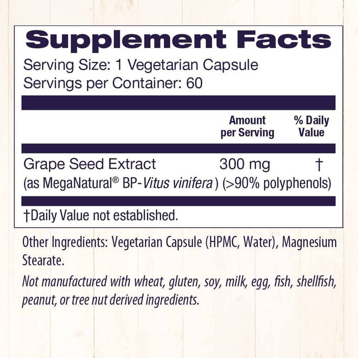 Healthy Origins Grape Seed Extract (Mega Natural-BP) 300mg 60 Veggie Capsules - Blood Pressure at MySupplementShop by Healthy Origins