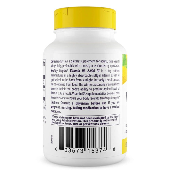 Healthy Origins Vitamin D3 2,000iu 120 Softgels - Immune Support at MySupplementShop by Healthy Origins