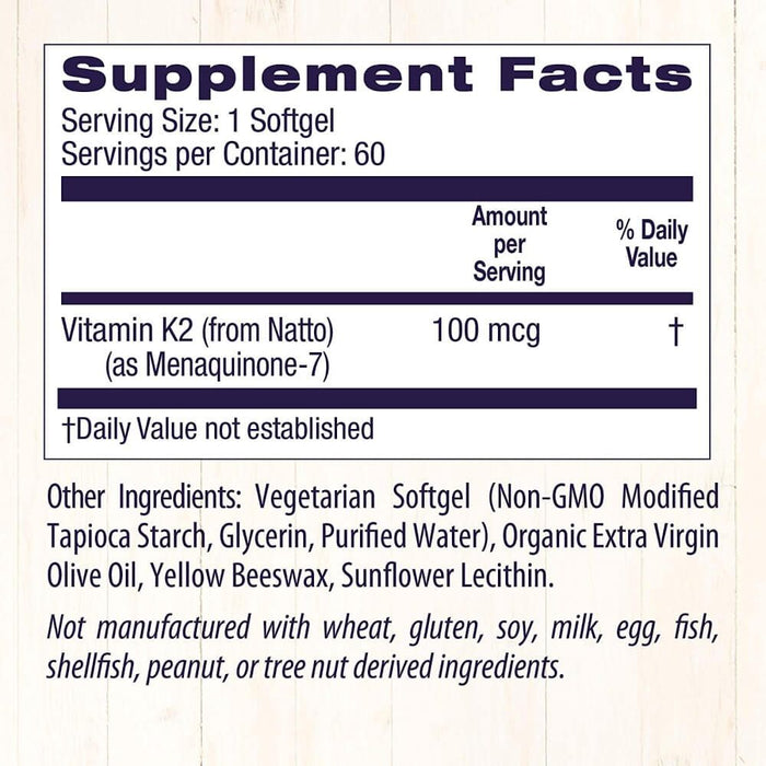 Healthy Origins Vitamin K2 as MK-7 100mcg 60 Veggie Softgels - Heart Health at MySupplementShop by Healthy Origins