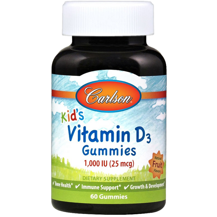 Carlson Labs Kid's Vitamin D3 Gummies, 1000 IU Natural Fruit - 60 gummies