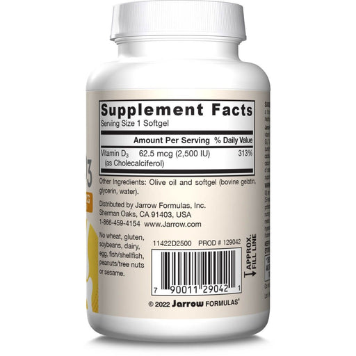 Jarrow Formulas Vitamin D3 62.5 mcg (2500 IU) 100 Softgels - Vitamins & Minerals at MySupplementShop by Jarrow Formulas