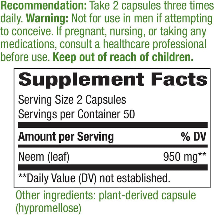 Nature's Way Neem Leaf 950mg 100 Vegan Capsules - Detox & Cleanse at MySupplementShop by Nature's Way