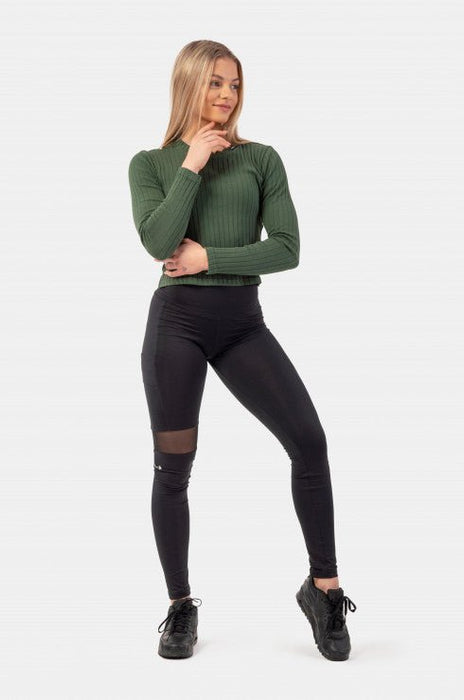 Nebbia Organic Cotton Ribbed Long Sleeve Top 415 Dark Green - XS - Long Sleeve Top at MySupplementShop by Nebbia