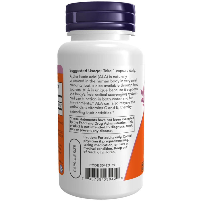 NOW Foods Alpha Lipoic Acid 250 mg 60 Veg Capsules - Health and Wellbeing at MySupplementShop by NOW Foods