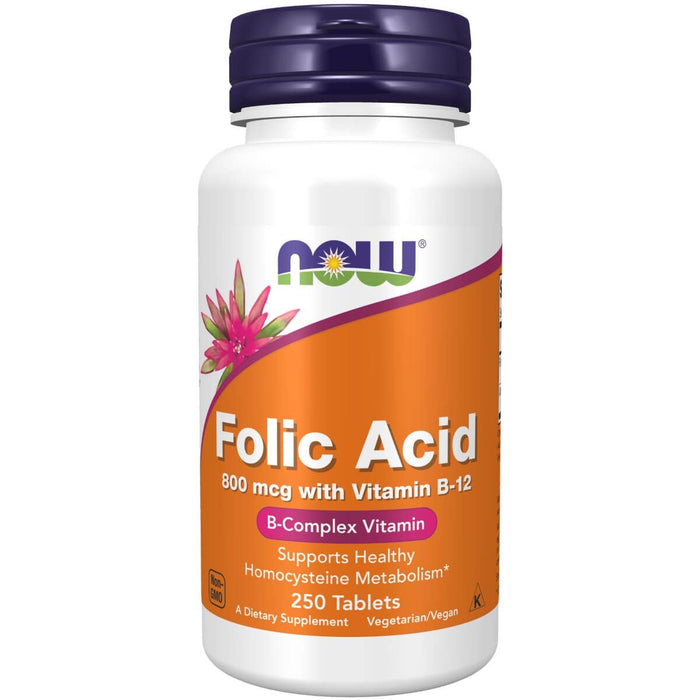 NOW Foods Folic Acid 800 mcg + B-12 25 mcg 250 Tablets - Vitamins & Minerals at MySupplementShop by NOW Foods