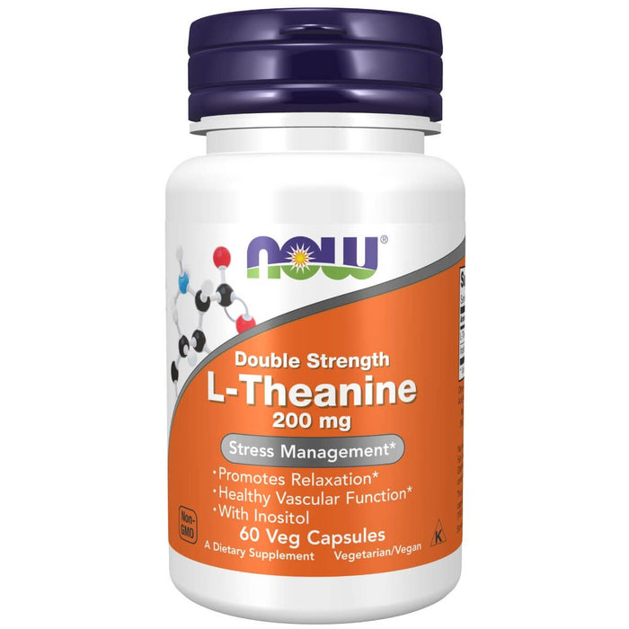 NOW Foods L-Theanine 200 mg 60 Veg Capsules - Health and Wellbeing at MySupplementShop by NOW Foods