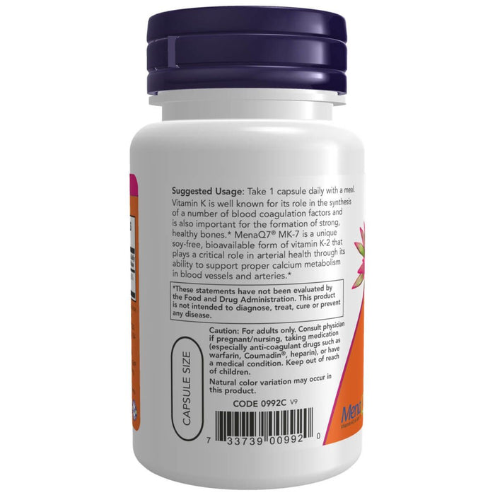 NOW Foods MK-7 Vitamin K-2 100 mcg 60 Veg Capsules - Vitamins & Minerals at MySupplementShop by NOW Foods