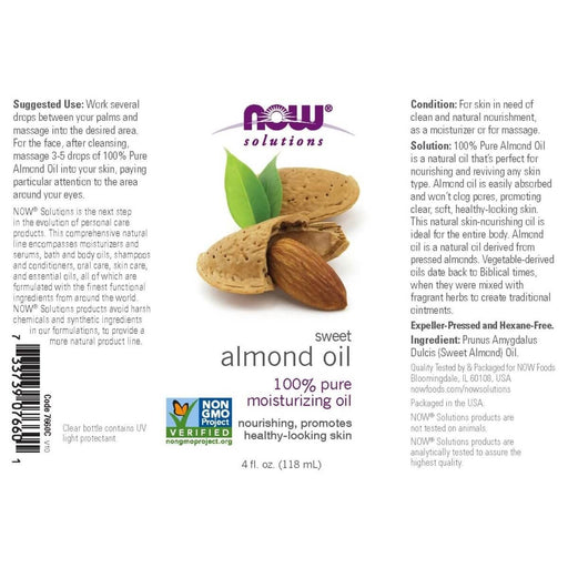 NOW Foods Sweet Almond Oil 4oz - Health and Wellbeing at MySupplementShop by NOW Foods