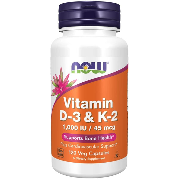 NOW Foods Vitamin D-3 & K-2, 1,000 IU/45 mcg 120 Veg Capsules - Sports Nutrition at MySupplementShop by NOW Foods