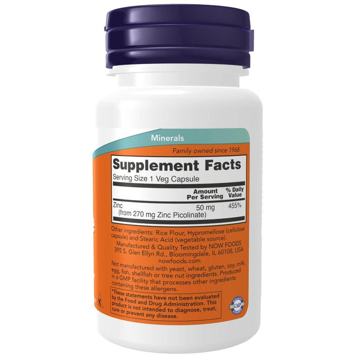 NOW Foods Zinc Picolinate 50 mg 60 Veg Capsules - Vitamins & Minerals at MySupplementShop by NOW Foods