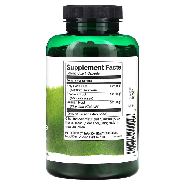 Swanson Rhodiola Holy Basil Valerian Stress Complex - 180 caps - Health and Wellbeing at MySupplementShop by Swanson