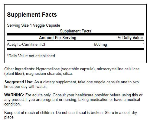 Swanson Acetyl L-Carnitine 500 mg 240 Veg Capsules - Brain & Memory at MySupplementShop by Swanson