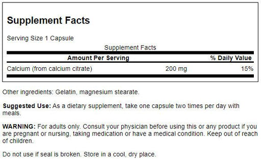 Swanson Calcium Citrate 200 mg 60 Capsules - Vitamins & Minerals at MySupplementShop by Swanson