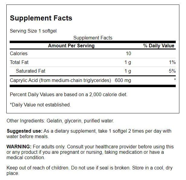 Swanson Caprylic Acid 600mg 60 Softgels - Health and Wellbeing at MySupplementShop by Swanson