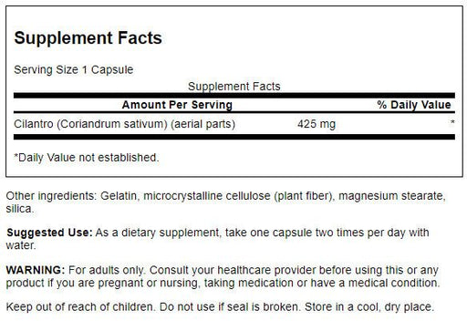 Swanson Full Spectrum Cilantro 425 mg 60 Capsules - Health and Wellbeing at MySupplementShop by Swanson