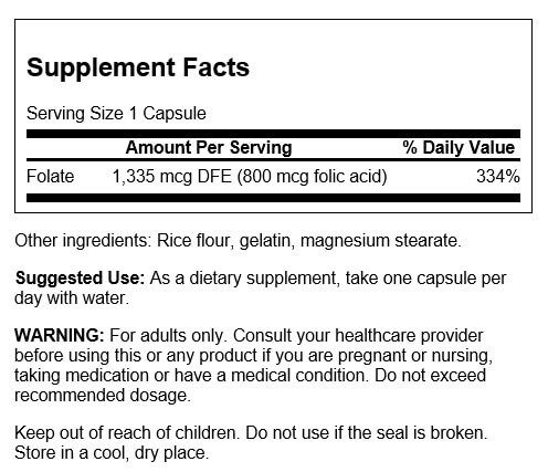 Swanson Folic Acid 800 mcg 250 Capsules - Vitamins & Minerals at MySupplementShop by Swanson