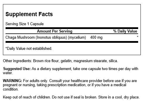 Swanson Full Spectrum Chaga Mushroom 400mg 60 Capsules - Health and Wellbeing at MySupplementShop by Swanson