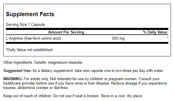 Swanson L-Arginine 500 mg 100 Capsules - L-Arginine at MySupplementShop by Swanson