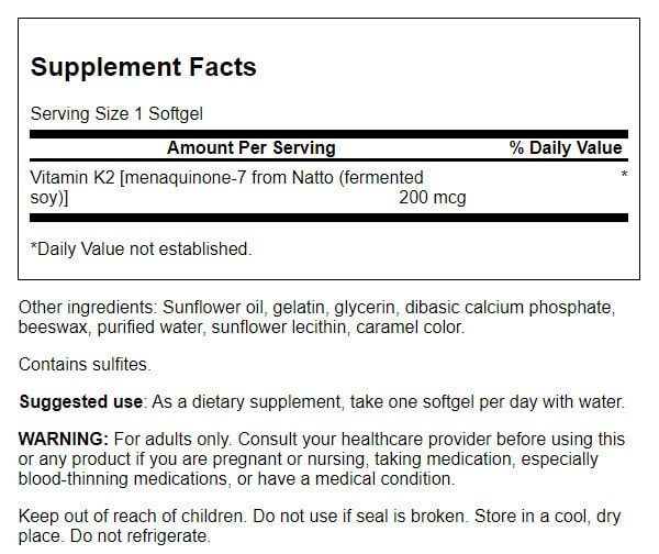 Swanson Maximum Strength, Real Food Vitamin K2, 200mcg 30 Softgels - Vitamins & Minerals at MySupplementShop by Swanson