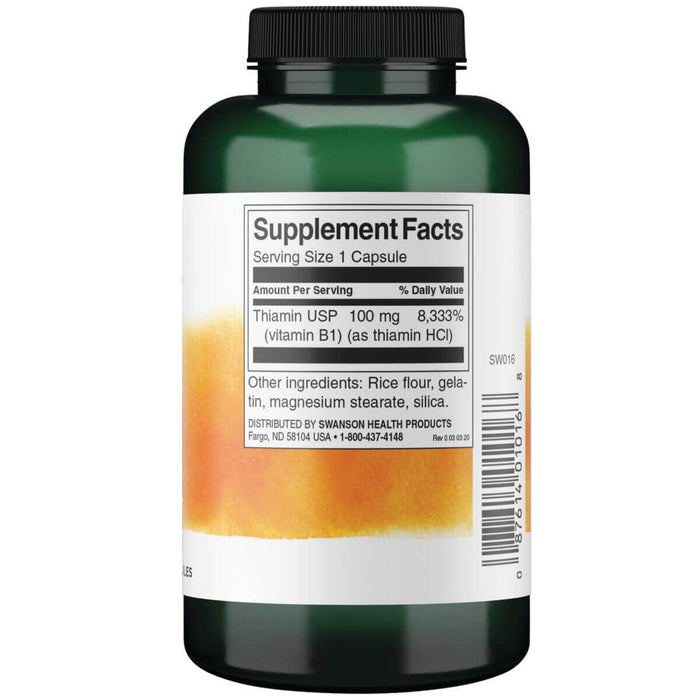 Swanson Vitamin B1 100 Mg 250 Capsules - Vitamins & Minerals at MySupplementShop by Swanson