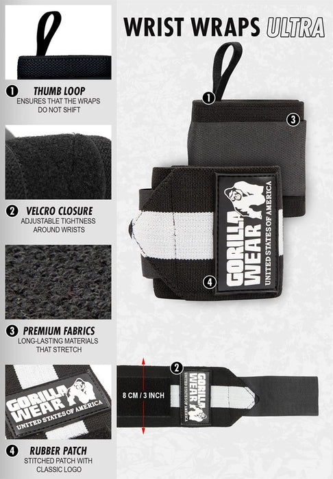 Gorilla Wear Wrist Wraps Ultra - Black/Grey - Wrist Wraps at MySupplementShop by Gorilla Wear