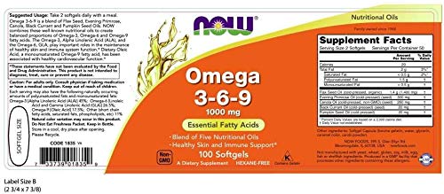 NOW Foods Omega 3-6-9, 1000mg - 100 softgel - Omegas, EFAs, CLA, Oils at MySupplementShop by NOW Foods