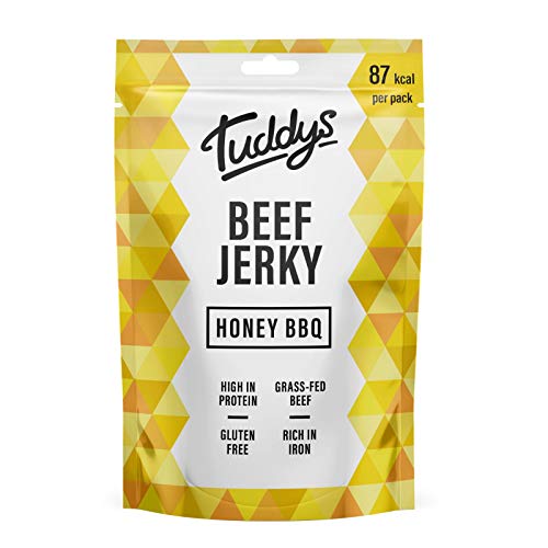 Tuddys Snacks Beef Jerky 12x28g Honey BBQ - Sports Nutrition at MySupplementShop by Tuddys Snacks