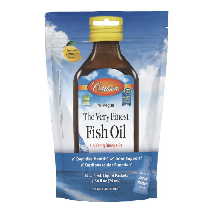 Carlson Labs The Very Finest Fish Oil - 1600mg Omega-3s, Natural Lemon (Pouch of Packets) - 15 x 5 ml. - Fish Oils at MySupplementShop by Carlson Labs