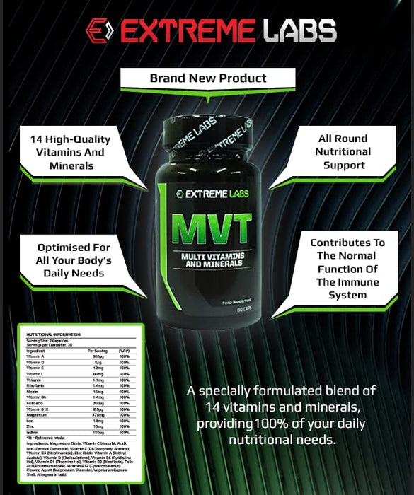 Extreme Labs MVT 60 Capsules - Combination Multivitamins & Minerals at MySupplementShop by Extreme Labs