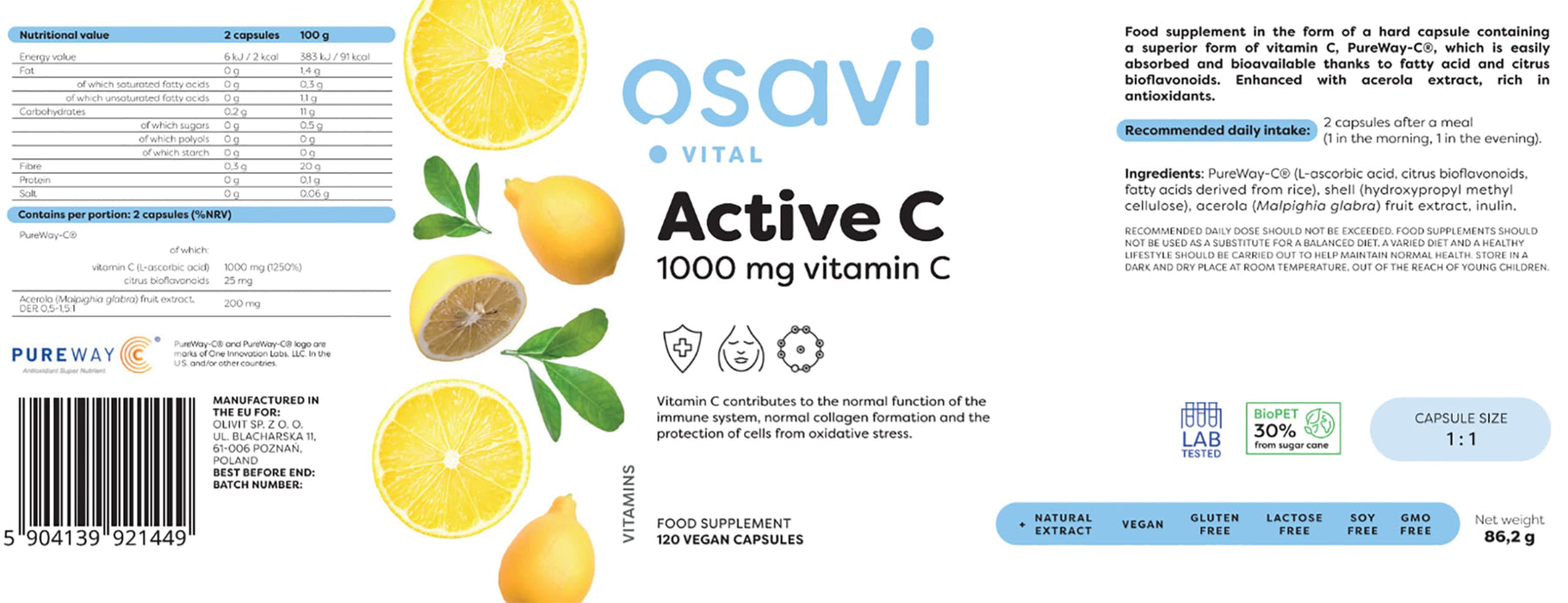 Osavi Active C, 1000mg Vitamin C - 120 vegan caps - Vitamin C at MySupplementShop by Osavi